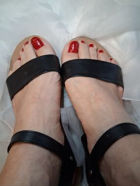 Women’s Worn Black Leather Double-Strap Sandals